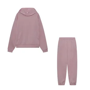 Women <b>Pink</b> Hooded Tracksuit Set Full Sleeve Solid Color Casual Loose Fit Cotton <b>Sweatshirt</b> And Pants Autumn Wear - Product Image 1