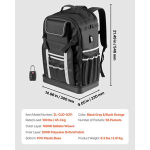 Mochila Portaherramientas Resistente de 56 Bolsillos con Base Moldeada, Bolsa Organizadora para Electricistas, Bolsas de Almacenamiento de Herramientas - Product Image 3