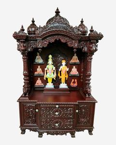 Grand Temple en Bois de Teck avec Triple Dôme, Unité de Puja Personnalisée pour la Maison avec Rangement, Meuble Mandir Hindou Sculpté à la Main, Columbus - Product Image 4