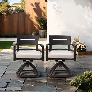 Juego de 2 Sillones Reclinables Giratorios de Aluminio para Patio Exterior Ember Black con Cojines de Tela Sunbrella de Grado Exterior - Product Image 1