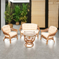 Ensemble de salon d'extérieur en rotin Rodos fait main, table modulaire antique, chaise confortable, meubles de salon de villa, Indonésie