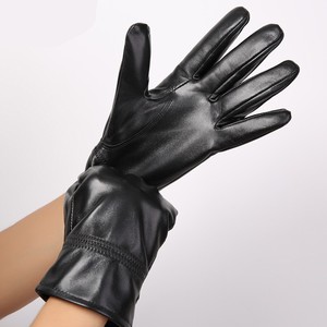 Mitaines de conduite tendance pour hommes, noires, en cuir de chèvre véritable, doublées polaire, chaudes, pour l'hiver, en cuir véritable - Product Image 5