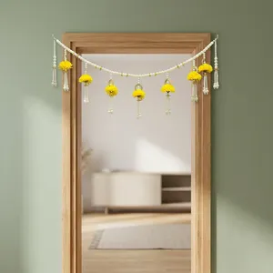 Bohemian Floral <b>Wall</b> Hanging With Pearl Beads And Yellow <b>Flowers</b> For Entryway Home <b>Decor</b> - Product Image 1