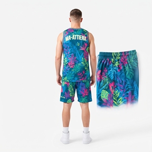 Conjunto de Camiseta y Pantalones Cortos de Baloncesto con Estampado Floral Tropical Personalizado para Hombre, Ropa Deportiva, Uniforme de Equipo, Ropa Deportiva al por Mayor, Personalización Directa - Product Image 2
