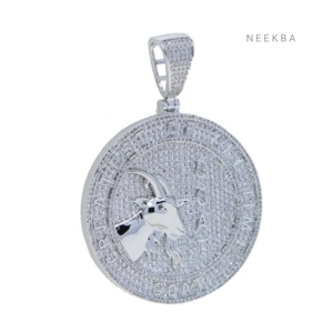 Colgante circular de cabra - Colgante de moissanita premium en plata maciza 925, 100% hecho a mano por artesano indio, colgante de diamante para hombre - Product Image 4