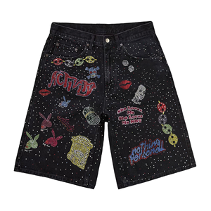 Pantalones Cortos de Mezclilla Elásticos Casuales para Hombre, Cintura Media, Corte Ajustado, Lavados, Rotos, con Diseño Ondulado - Product Image 1