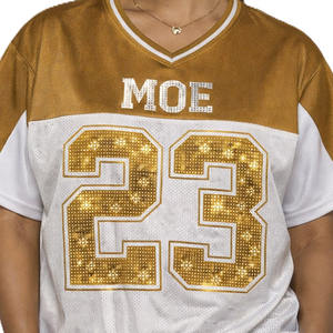 Maillot de football américain en maille avec strass pour femme, respirant, en polyester, col en V, streetwear, uniforme d'équipe, personnalisable OEM - Product Image 2