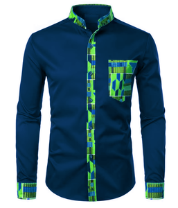 Camisa de vestir para hombre con estampado africano Kente, estilo patchwork, manga larga, cuello mandarín, informal, con botones, Dashiki, colores personalizados - Product Image 1
