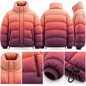 Men's Gradient Color Puffer Jacket Winter <b>Coat</b> <b>Stand</b> Collar Zip Up Outdoor Streetwear Custom Private Label OEM ODM - Product Image 5