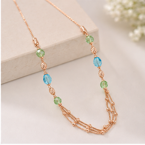 Collier Mala italien en argent 925, finition or rose, chaîne de créateur multicouche perlée, bijoux pour femmes - Product Image 2