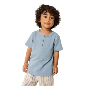 T-shirt à manches courtes pour homme, bleu clair, col rond, 100% coton, coupe classique, couleur unie, tricoté - Product Image 3
