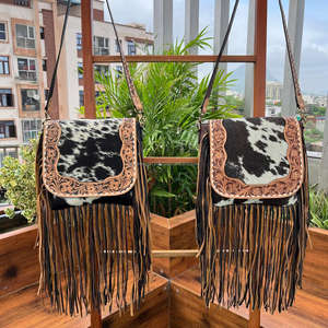 Bolsos de Mensajero de piel de vaca auténtica elegantes para mujer a la moda de lujo con flecos hechos a mano y recién llegados al por mayor - Product Image 4