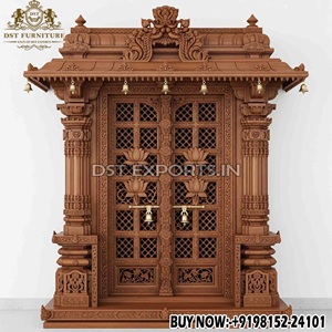 Mandir de Pooja de Madera con Diseño de Pavo Real, Gran Gabinete Hindú para Pooja con Campanas y Cajones, Templo Tradicional para el Hogar, Australia - Product Image 5