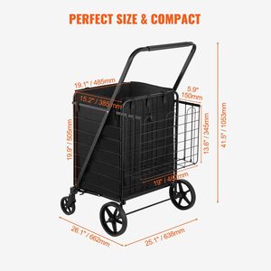Carrello della spesa Jumbo da 210 libbre di grande capacità con ruote stabili a 360 gradi, doppio cestello e rivestimento impermeabile rimovibile - Product Image 6