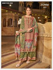 Colección Premium: Nueva variedad de trajes pakistaníes listos para usar, modelo Jam Satin con estampado y trabajo de espejo. Compra en línea en India. - Product Image 6