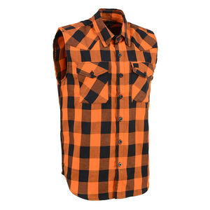 Nouvel Arrivage T-shirt en Flanelle pour Homme Noir Orange Motif Imprimé Style Boutonné Deux Poches Sans Manches Respirant Printemps - Product Image 5