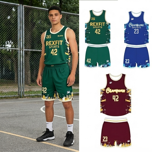 Ensemble de maillots de basket-ball personnalisés REXFIT, sublimés, respirants, débardeur et short, uniforme d'équipe pour hommes, vêtements de sport toutes saisons - Product Image 4