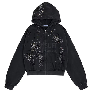 Sudadera con Capucha Oversize de Forro Polar Ecológico con Pedrería Negra para Hombre y Mujer, Lujosa, Brillante, Estilo Urbano, Sudadera de Diamantes a la Moda - Product Image 2