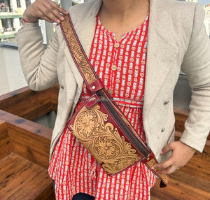 New Arrival Western Stylish Floral Tooled <b>Leather</b> Unisex Chest Utility <b>Bag</b> High Premium Quality Vintage Real <b>Leather</b> Fanny Packs - Product Image 4