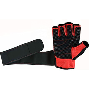 Non-Slip Adjustable Wrist <b>Strap</b> Gym Weight Lifting Training Gloves Unisex Half <b>Finger</b> Fitness Gloves Leather Mesh Breathable - Product Image 2