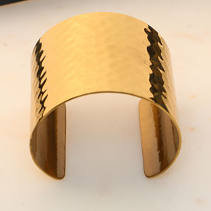 Hammered Gold Brass Cuff <b>Bracelet</b> - <b>Adjustable</b> Wide Open Bangle - Bold Statement Jewelry Handcrafted for Women - Product Image 6