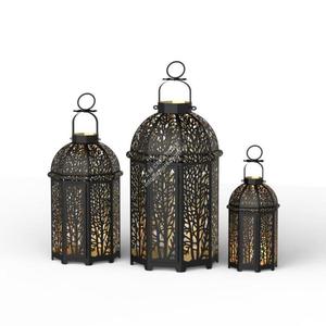 Portavelas Colgante de Metal en Forma de Jaula, Faroles Decorativos, Decoración Navideña, Juego de Faroles de Hierro con Diseño Personalizado Cortado con Láser - Product Image 1
