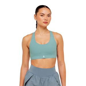 Custom Logo Women GS Storm Blue Running <b>Bra</b> Nylon Spandex Medium Support <b>Racerback</b> Athletic Yoga Top Gym Fitness Workout Wear - Product Image 1