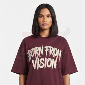 เสื้อยืดโอเวอร์ไซส์สำหรับผู้หญิง แบรนด์ Born From Vision คอกลม แขนสั้น ทรงหลวม ผ้าคอตตอนเจอร์ซีย์ 100% ดีไซน์ปักลาย - Product Image 5