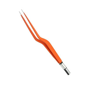 Forceps bipolaire courbé sur mesure, revêtement orange, acier inoxydable allemand, réutilisable, instrument électrochirurgical manuel bipolaire - Product Image 1