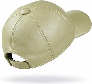 Casquette de baseball en cuir beige nude monochrome avec patch personnalisé en relief, casquette de golf en cuir véritable non structurée, directement de l'usine - Product Image 4