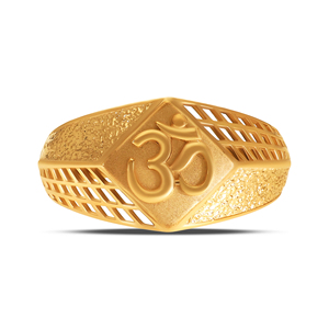 Bague en or pour homme Om Tatva, finition or de luxe, gravée Om, avec motif géométrique ajouré, bague signet de créateur, bague religieuse tendance - Product Image 3