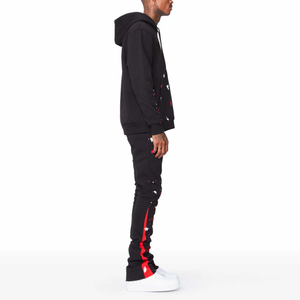 เสื้อฮู้ดดี้ลายกราฟิกสีดำพร้อมกางเกงขายาวทรงบาน ผ้าคอตตอนผสม ชุดลำลองสองชิ้น สไตล์สตรีทแวร์ สำหรับความสบายในทุกวัน - Product Image 3