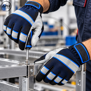 Gants d'assemblage bleu roi et blanc avec paumes incurvées et fermeture auto-agrippante au poignet pour travaux industriels - Product Image 6