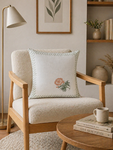 Handcrafted Style Cotton Cushion <b>Cover</b> Decorative Square Pillow <b>Cover</b> <b>for</b> <b>Sofa</b> Living Room and Bedroom - Product Image 1