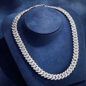 Collar de Lujo de Plata 925 con Baño de Rodio y Moissanita, Corte Brillante Redondo, Engaste de Garra, Cadena de Eslabones, Unisex, Uso Diario - Product Image 1