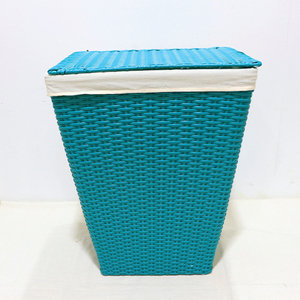 New Design Plastic <b>Wicker</b> Laundry <b>Basket</b> Iron Frame <b>Hamper</b> with Lid & Removable Liner - Product Image 1