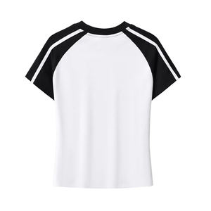 T-shirt femme à manches raglan rayées, 260 grammes, 60% coton, 40% polyester, col en V, vêtements de sport, impression personnalisée - Product Image 2