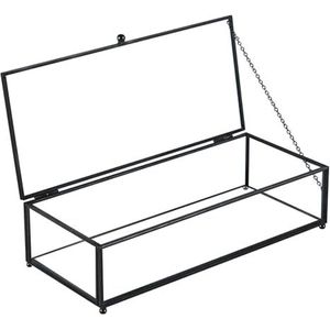 Terrarium en verre transparent moderne personnalisé avec couvercle à charnière en métal noir, boîte à souvenirs de bureau pour porte-cartes de mariage - Product Image 1