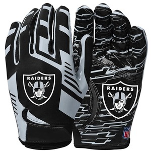 Raiders Football <b>Gloves</b> Black <b>Silver</b> Non Slip Grip Hook And Loop Closure Unisex Sports <b>Gloves</b> - Product Image 3