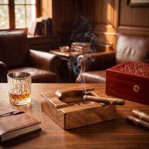 Eco-Friendly Handmade Classic American Style Wooden Customized Shape Tabletop <b>Ashtray</b> Cigar Ash Holder Decorative Smoking - Product Image 1
