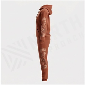 Conjunto de 2 Piezas de Sudadera con Capucha y Pantalones Deportivos de Felpa de Peso Medio 100% Algodón para Mujer, Estilo Vintage, para Otoño e Invierno - Product Image 3