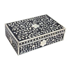 Luxury Rectangle Handcrafted Wood Jewelry Storage <b>Box</b> with <b>Floral</b> Inlay Design Airtight 2-Layer Keepsake Organizer - Product Image 2