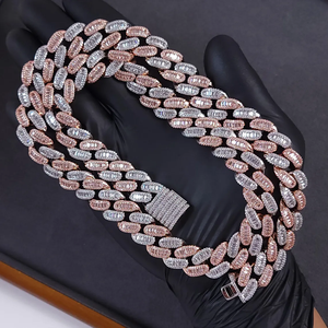 Collar llamativo chapado en oro rosa con cadena de eslabones de circonita cúbica baguette, joyería de moda para fiestas, unisex - Product Image 2