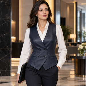 Gilets en cuir pour femmes, style formel et costume |   Gris Noir Bourgogne Marron Cognac |   Fabricant OEM ODM |   Qualité de conception haut de gamme | - Product Image 6