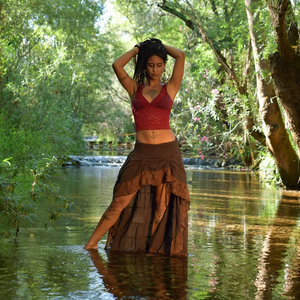 กระโปรงผ้าฝ้ายทรงโบโฮ น้ำหนักเบา ชายระบาย แต่งลูกไม้ ทรงเอไลน์  สำหรับผู้หญิง เหมาะสำหรับงานเทศกาลฤดูร้อน - Product Image 1