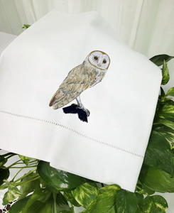 Wholesale <b>White</b> Cotton Guest Towel Custom Embroidered Cute Owl <b>Cloth</b> Napkin Hemstitch Tea Napkin Home Hotel Weddings Events - Product Image 2