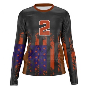 เสื้อวอลเลย์บอลแขนยาวสำหรับผู้หญิง พิมพ์ลายแบบ Sublimation ระบายเหงื่อได้ดี ทรงพอดีตัว คอกลม ผลิตจากโพลีเอสเตอร์ สำหรับผู้ใหญ่ - Product Image 1