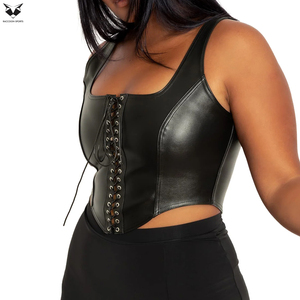 Newest Good Supplier Solid Black Color Fully Customized Made Pu Leather Corset Tops Medium Control Corset Shapewear for Women - Product Image 5