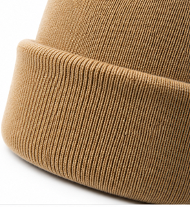 Bonnet en acrylique beige à revers, couleur unie, chapeau d'hiver unisexe décontracté - Product Image 4