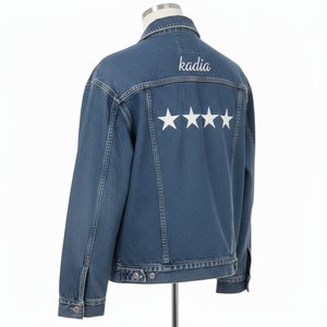 แจ็คเก็ตยีนส์ปักลายแบรนด์ Kadia แบบสั่งทำพิเศษ OEM แจ็คเก็ตยูนิเซ็กซ์ห้าดาว แจ็คเก็ตยีนส์ผ้าฝ้ายคุณภาพสูงสำหรับผู้ชาย - Product Image 5